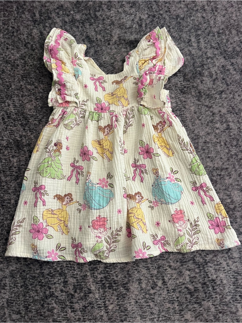 Disney Princess Cream Dress with Pink, Yellow, Blue and Green Princess Prints 5T